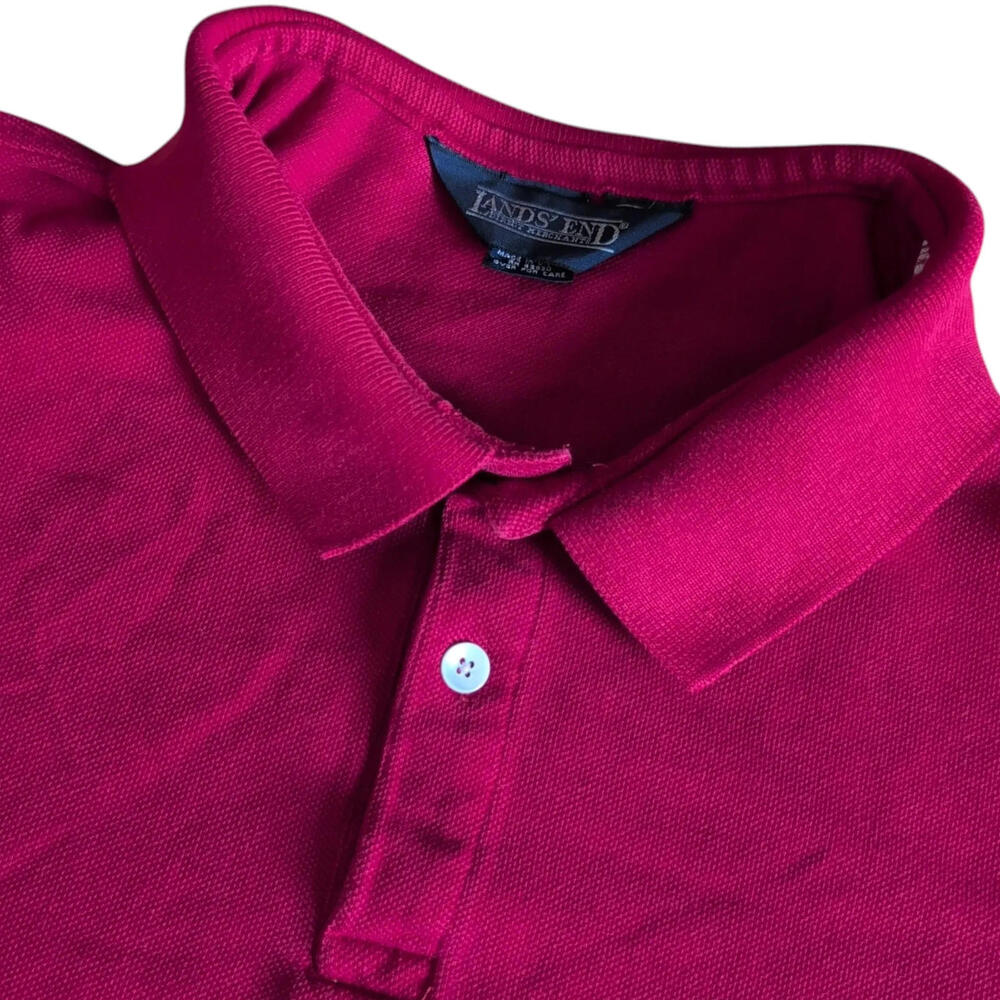Vintage Lands End Polo Shirt Mens Large Pink Pique Made USA Short Sleeve 90s